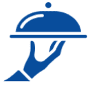 Icon of a hand holding a serving tray with a lid.