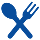 Blue spoon and fork crossed icon symbolizing dining or food.