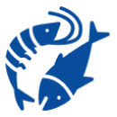 Blue icon showing a shrimp and a fish together.