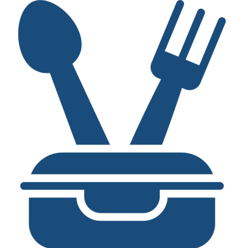 A minimalist blue icon of an industrial robotic arm.
